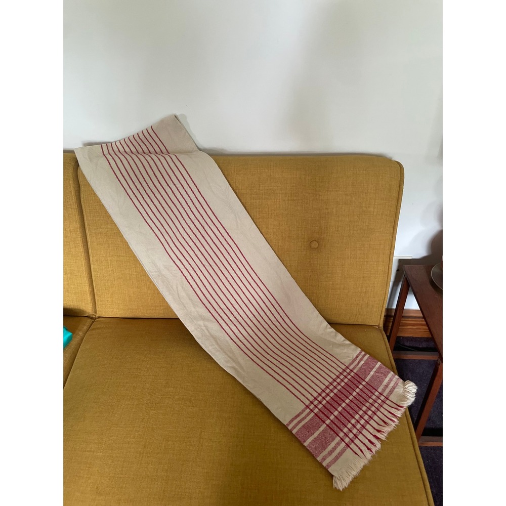 Food Network Red Stripe Woven Fringed Table Runner 13"x90" Cabin Core Farmhouse - Picture 4 of 5